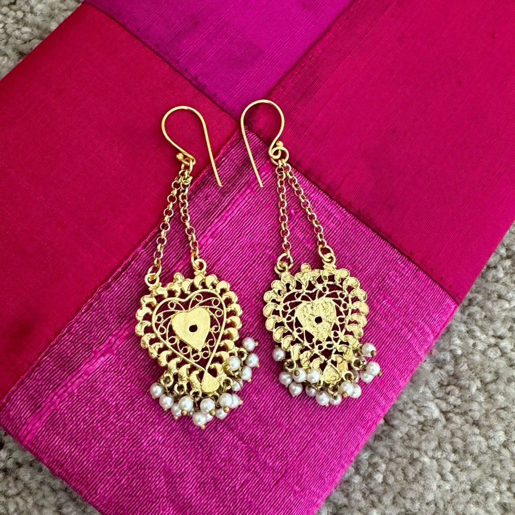 Brand New Gold Plated Brass Metallic With Faux Pearl Earrings